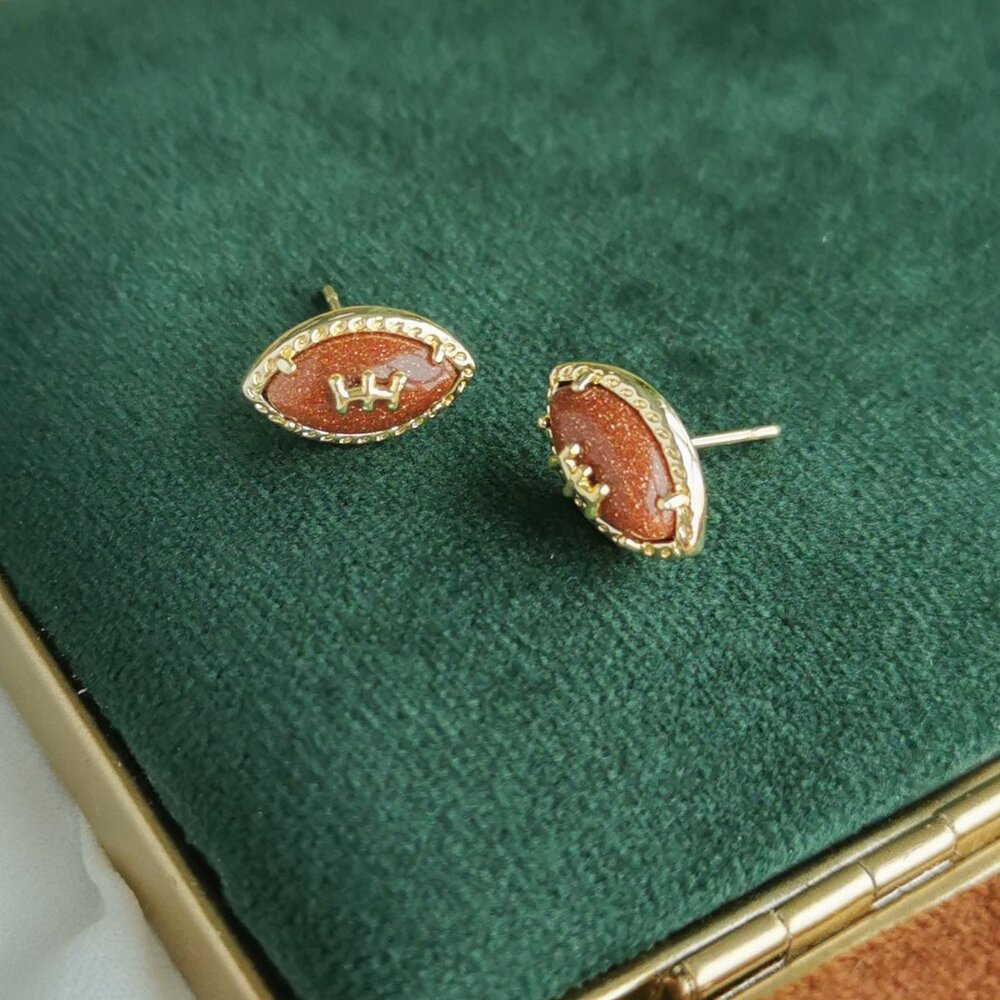 Kendra Scott Gold Football Orange Goldstone Stud Earrings - Picture 3 of 4